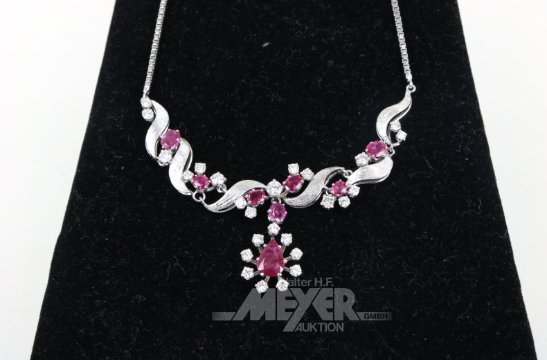 Collier, im Verlauf besetzt mit Rubinen u. Brillanten