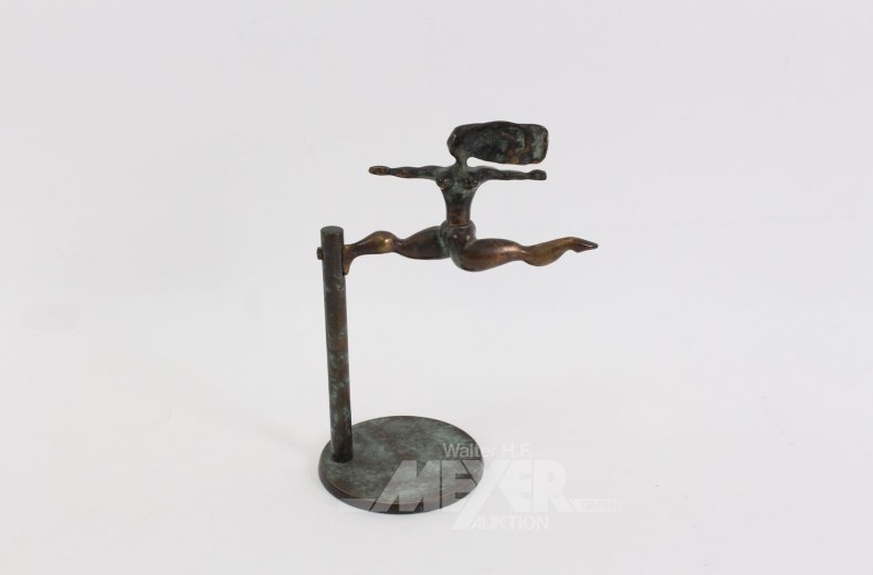 Bronzeskulptur "Frauenakt balancierend an vertikaler Säule"