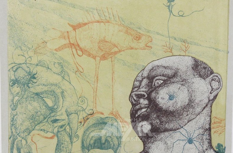 Farblithographie "Die kleine Versuchung des Antonius"