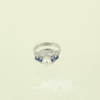 Ring mit Perle u. 4 kl. Saphiren