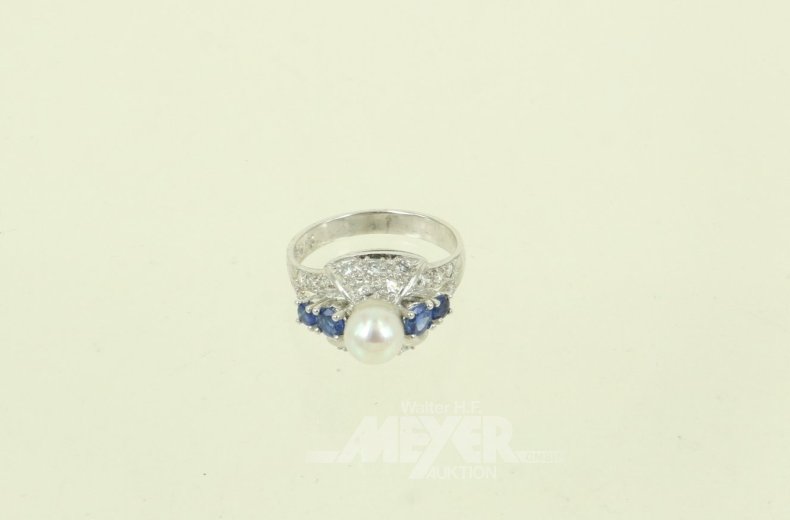 Ring mit Perle u. 4 kl. Saphiren