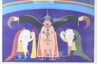 Farblithographie "Dämonischer Sexgott und Paar"