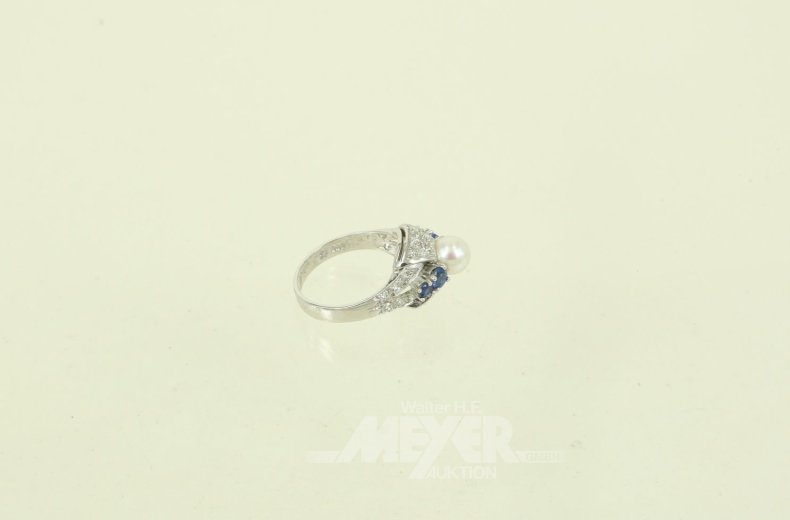 Ring mit Perle u. 4 kl. Saphiren