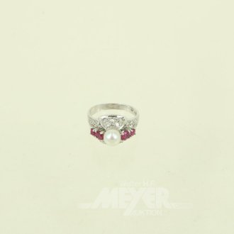 Ring mit Perle u. 4 kl. Rubinen
