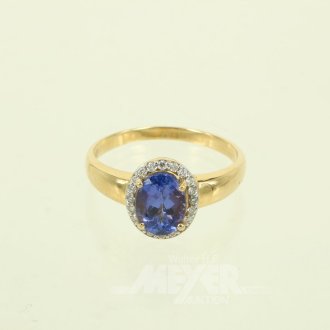 Ring mit Tanzanit, umkranzt von kl. Brillanten