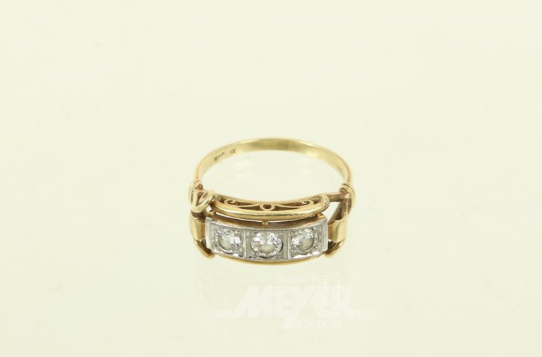 Damenring,besetzt mit 3 kl. Brillanten von zus. ca. 0,30ct