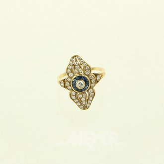 Ring, Navettform mit kl. Brillanten und Saphiren