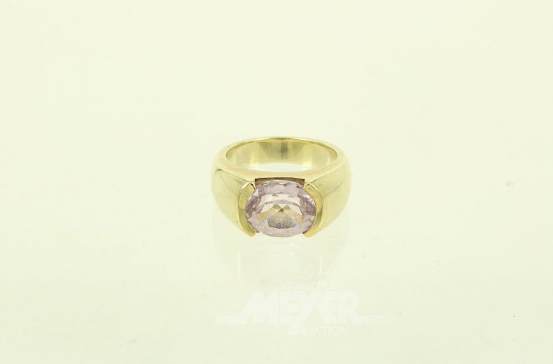 Bandring, besetzt mit 1 oval facettierten rosa Farbstein