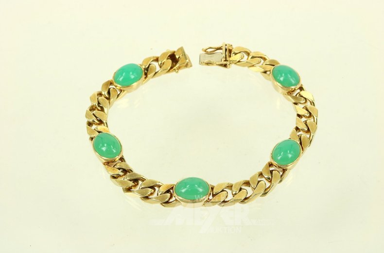 Flachpanzerarmband mit 5 Chrysopras-Cabochons