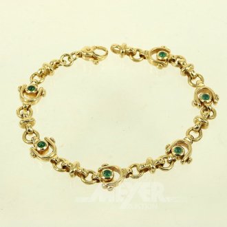 Gliederarmband mit 6 kl. grünen Farbsteinen, vermutlich portugisisch