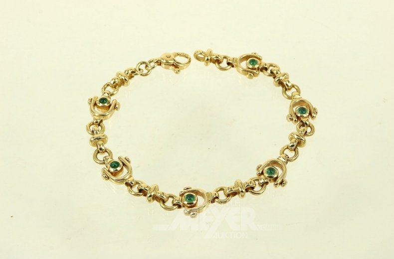 Gliederarmband mit 6 kl. grünen Farbsteinen, vermutlich portugisisch