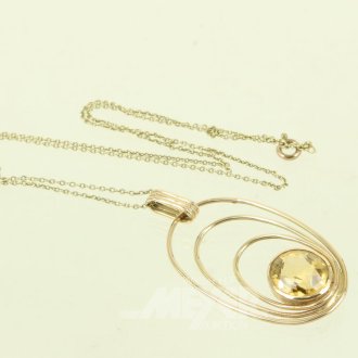 Kette (kein Gold) mit Anhänger 585 GG, mit Farbstein gelb