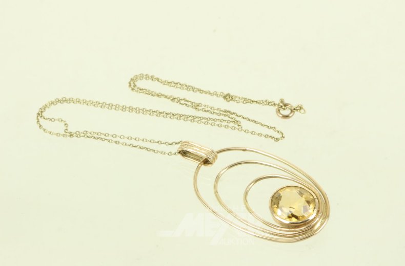 Kette (kein Gold) mit Anhänger 585 GG, mit Farbstein gelb