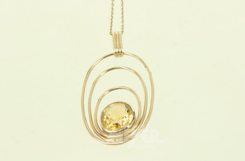 Kette (kein Gold) mit Anhänger 585 GG, mit Farbstein gelb