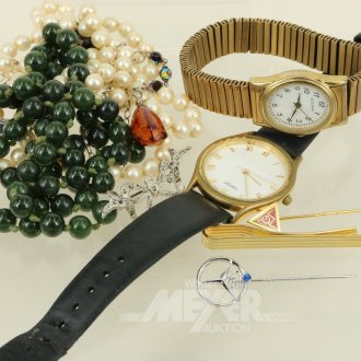 Konvolut Modeschmuck u. 2 Armbanduhren