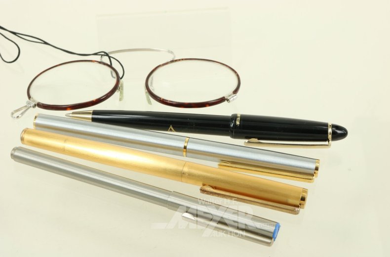 4 Versch. Schreibgeräte u. 1 Lesebrille