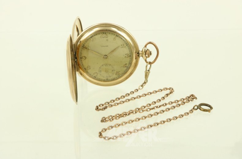 Taschenuhr, doubliert, mit Uhrenkette in 333 GG
