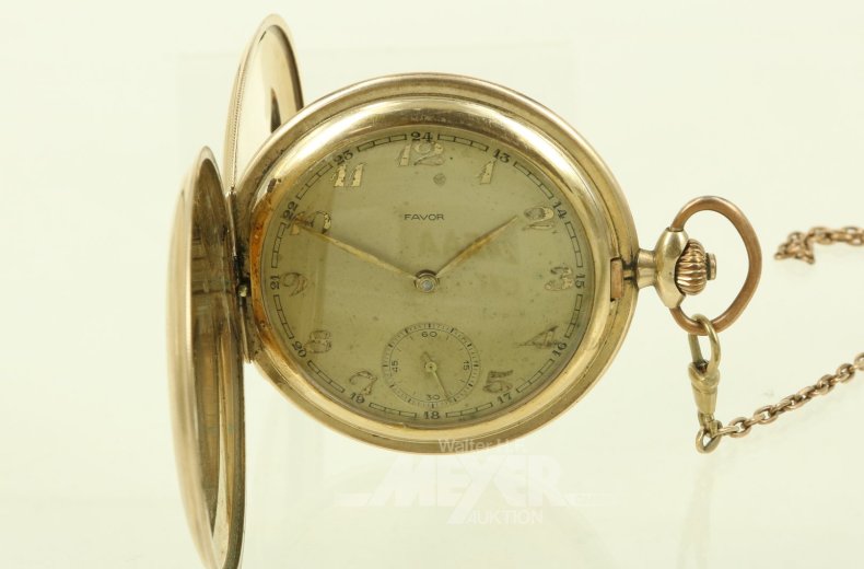 Taschenuhr, doubliert, mit Uhrenkette in 333 GG