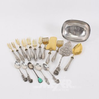 kl. Schälchen, 835er Silber sowie 1 kl. Posten Silberbesteckteile