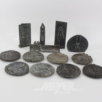3 Sammlung von kunstvollen Bronze-Kunstplaketten
