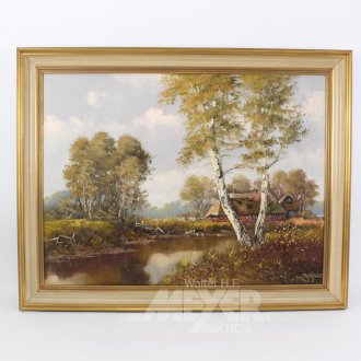 Gemälde "Bauernkate am Flusslauf mit Birke"