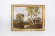 Gemälde "Bauernkate am Flusslauf mit Birke"