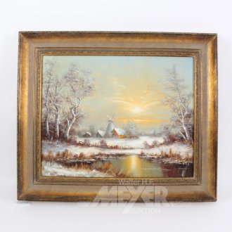 Gemälde "Winterliche Landschaft mit Mühle"