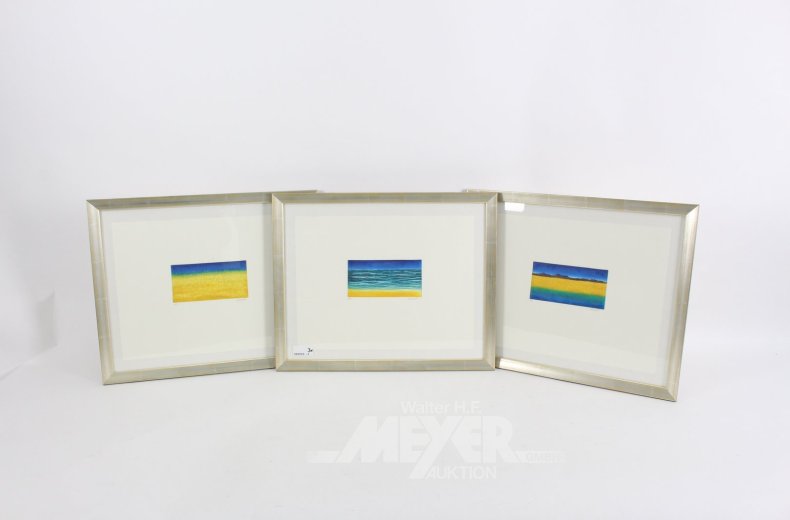 Bilderserie, 3-tlg. "Stilisierte Landschaften u. Meeresansicht"