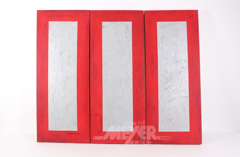 modernes Triptychon in Rot u. Silber