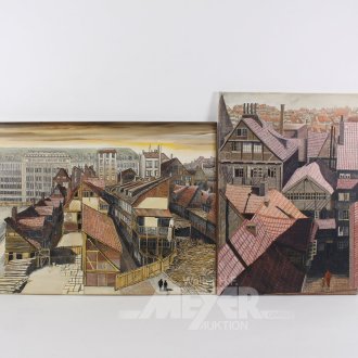 5 Gemälde mit historischen Stadtansichten von Hamburg