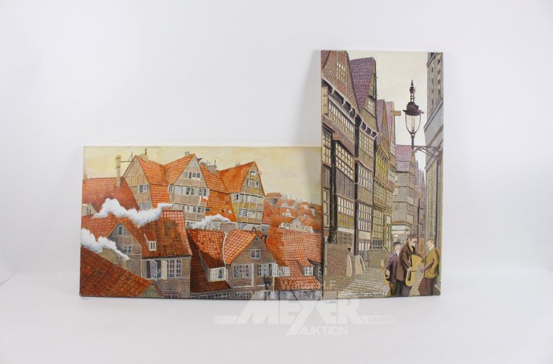 5 Gemälde mit historischen Stadtansichten von Hamburg