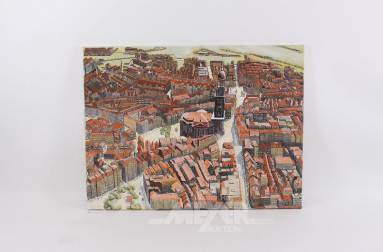 5 Gemälde mit historischen Stadtansichten von Hamburg
