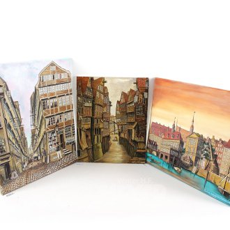 11 Gemälde mit historischen Stadtansichten von Hamburg