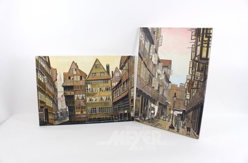 11 Gemälde mit historischen Stadtansichten von Hamburg