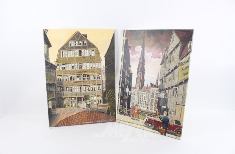 11 Gemälde mit historischen Stadtansichten von Hamburg