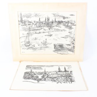 2 Druckgrafiken 'Blick auf die Hamburger Binnenalster'