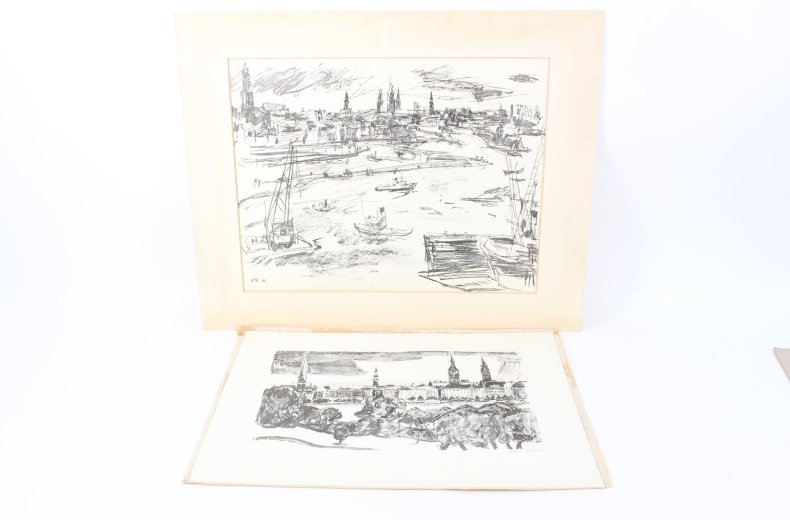 2 Druckgrafiken 'Blick auf die Hamburger Binnenalster'