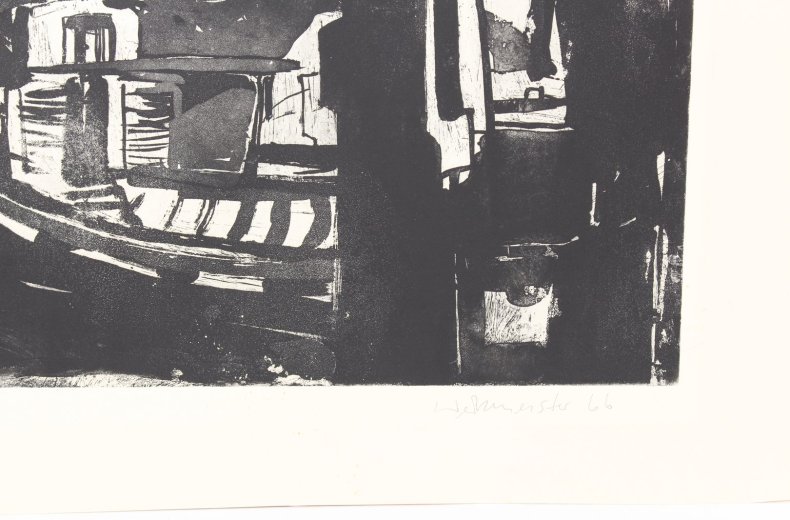 Paar Radierungen 'Igelfisch' u. 'Ohne Titel (kl. Boot)'