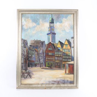Gemälde 'Hamburger Neumarkt mit Michel'