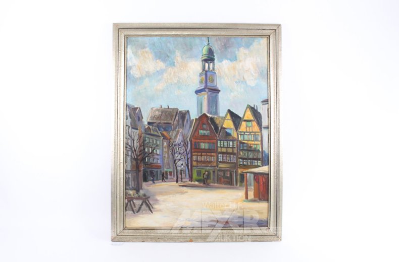 Gemälde 'Hamburger Neumarkt mit Michel'