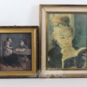 2 Kunstdrucke "Bauernfrau mit Kindern u. Lesende Frau"