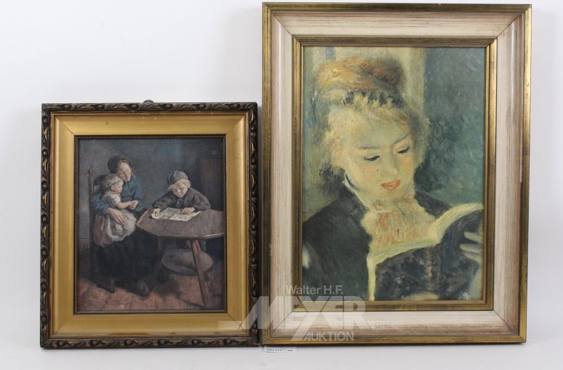 2 Kunstdrucke "Bauernfrau mit Kindern u. Lesende Frau"