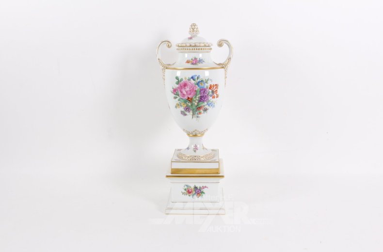 Amphorenvase, dreiteilig, mit Blumendekor