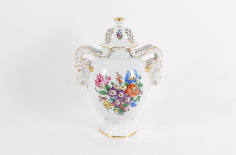 Deckelvase mit Blumendekor