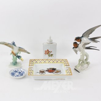 5 Teile Porzellan "Schwalben und Ente",