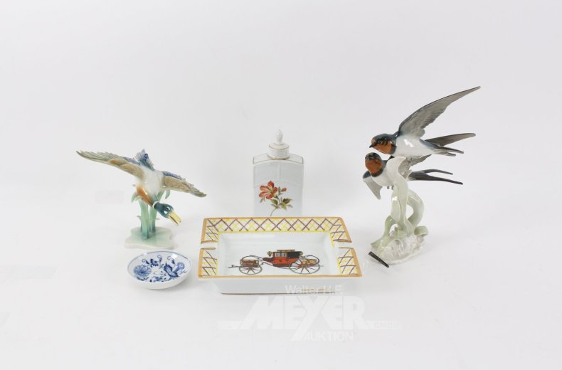 5 Teile Porzellan "Schwalben und Ente",