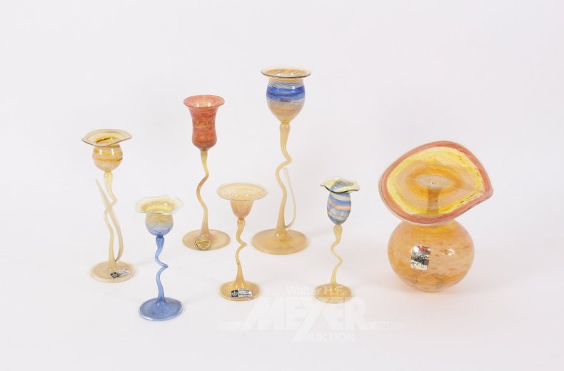 7 Teile versch. filigranes mundgeblasenes Kunstglas