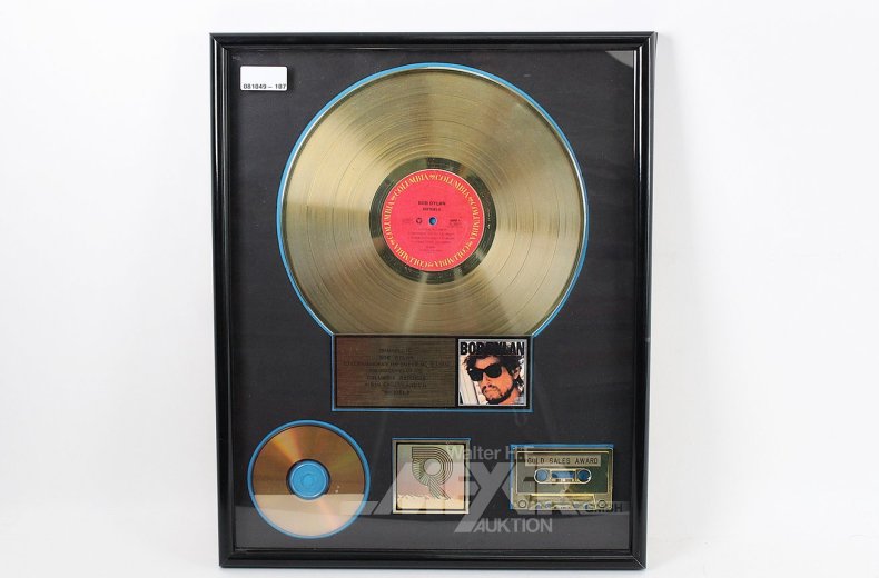 Auszeichnung RIAA 'Gold' Sales Award für das Album 'Infidels' von Bob Dylan