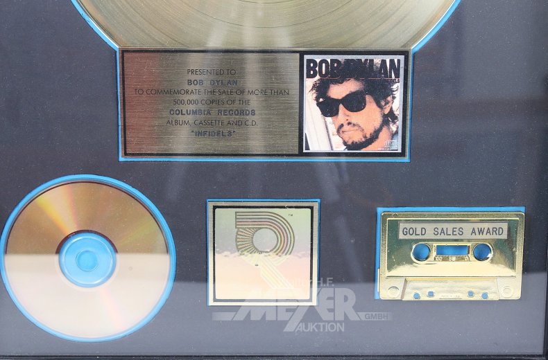 Auszeichnung RIAA 'Gold' Sales Award für das Album 'Infidels' von Bob Dylan