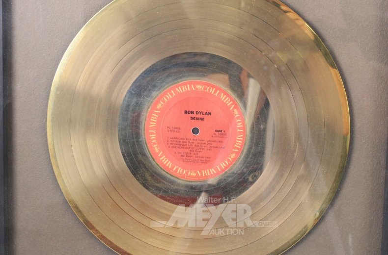 Auszeichnung RIAA 'Gold' Sales Award für das Album 'Desire' von Bob Dylan